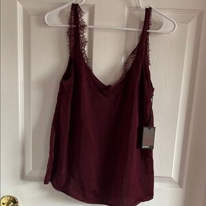Women's Burgundy Lace Trim Top